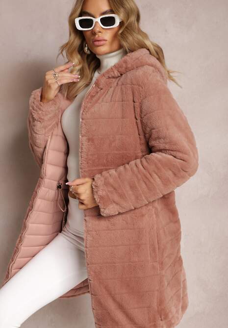 Różowa Dwustronna Kurtka z Pikowaniem i Futerkiem Annane