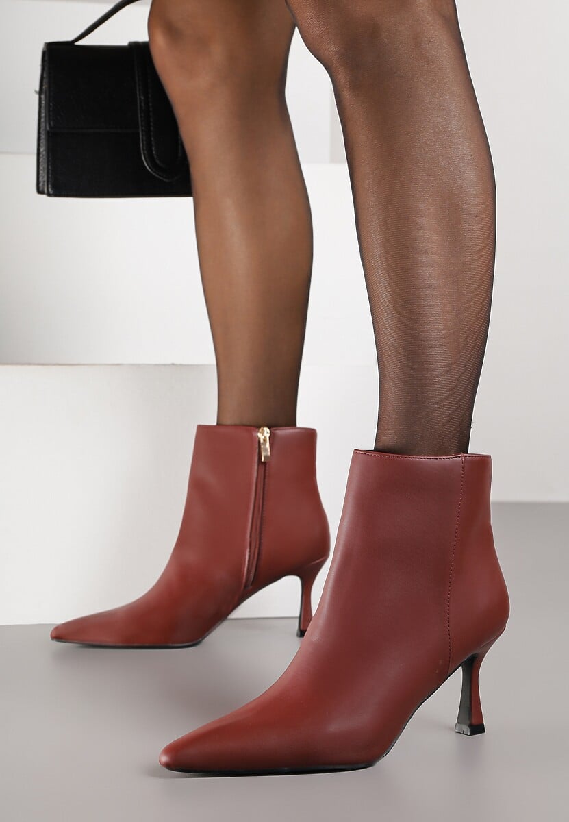 Bordowe Botki do Kostki Vices na Klepsydrowym Obcasie z Noskiem w Szpic Vidvire
