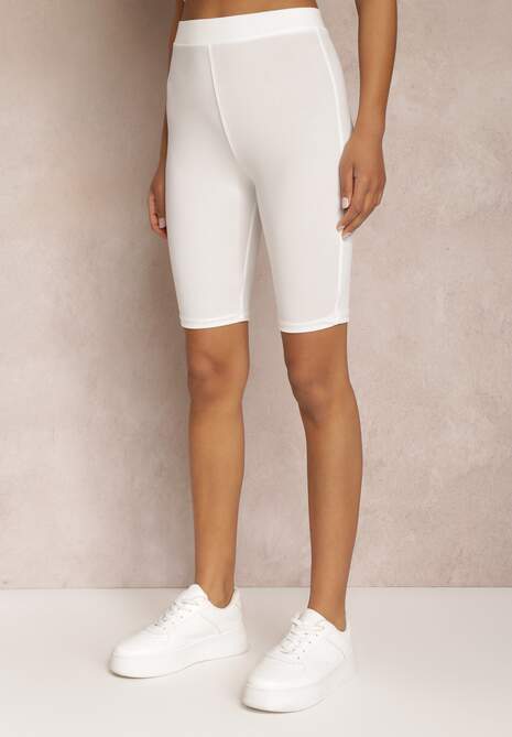Białe Dopasowane Szorty Biker z Gumką w Talii Netisa