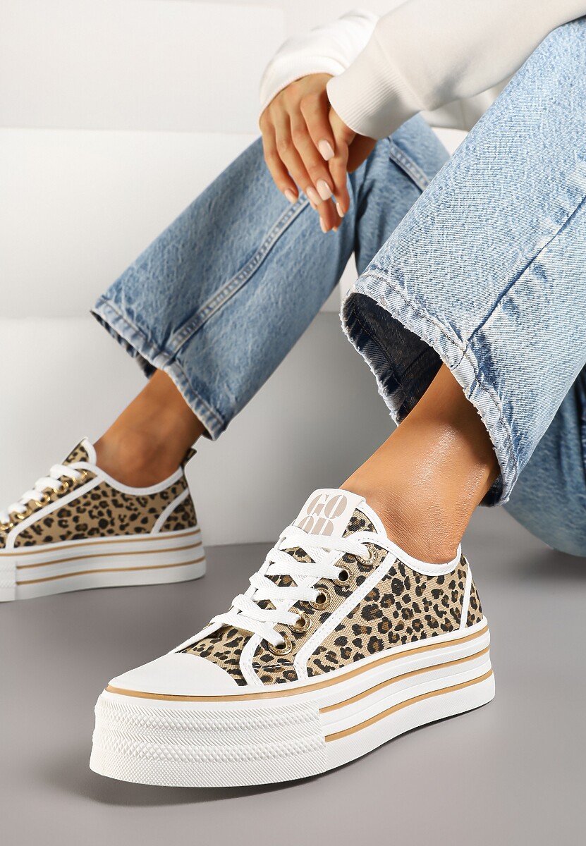 Panterkowe Trampki na Platformie Ozdobione Cyrkoniami Arenoria