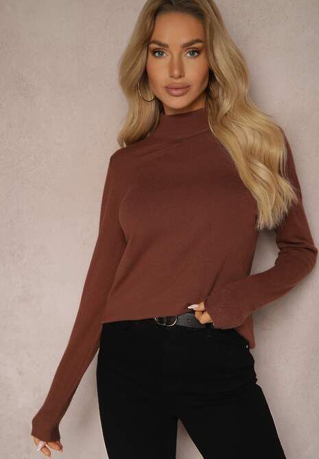 Brązowy Półgolf o Klasycznym Fasonie z Kaszmirem i Wiskozą Zailana