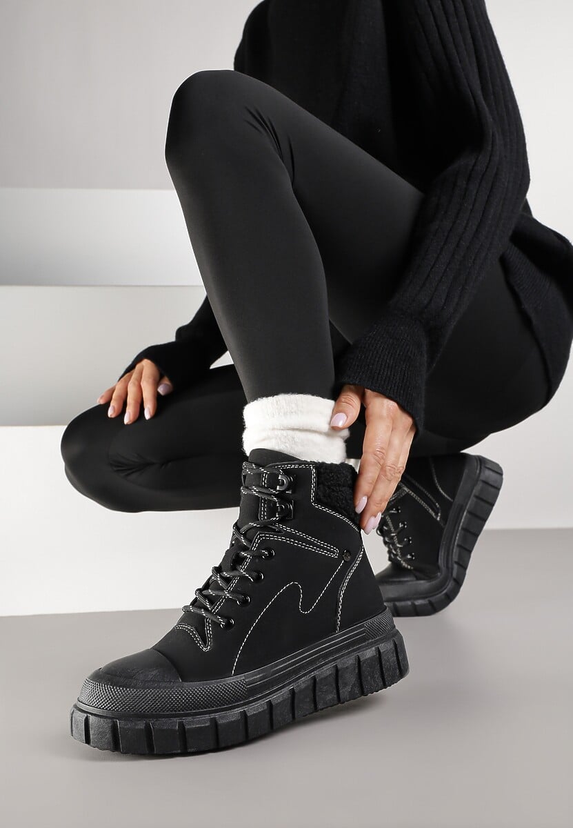 Czarne Botki Trapery Vices na Platformie z Tłoczeniem Anarrive