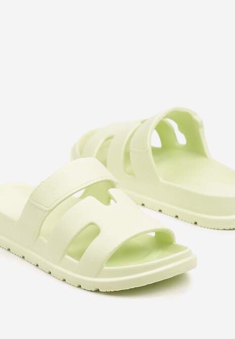 Jasnozielone Klapki z Pianki Zdobione Wycięciami Ellivania