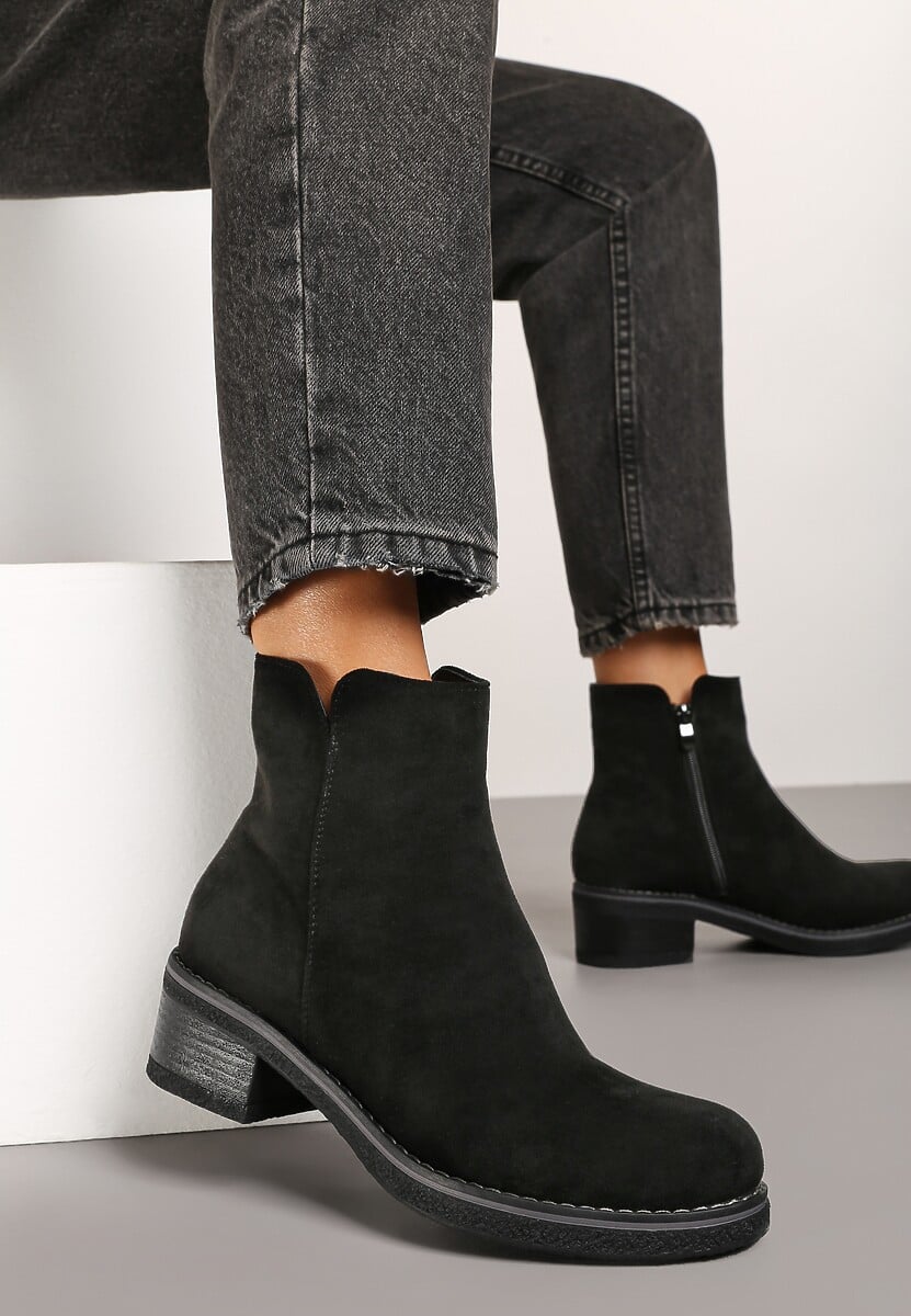 Czarne Ocieplane Casualowe Botki Reaniwen