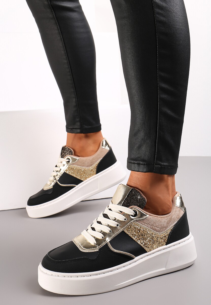 Czarne Sneakersy na Platformie Elasetta