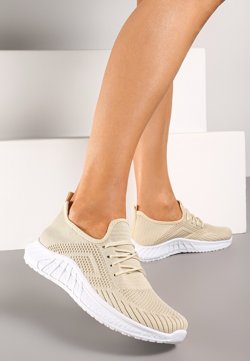 Beżowo-Białe Buty Sportowe Bemostom