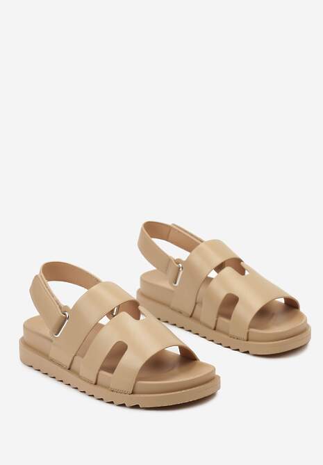 Ciemnobeżowe Sandały na Rzepy z Ekoskóry z Wycięciami Quimpe