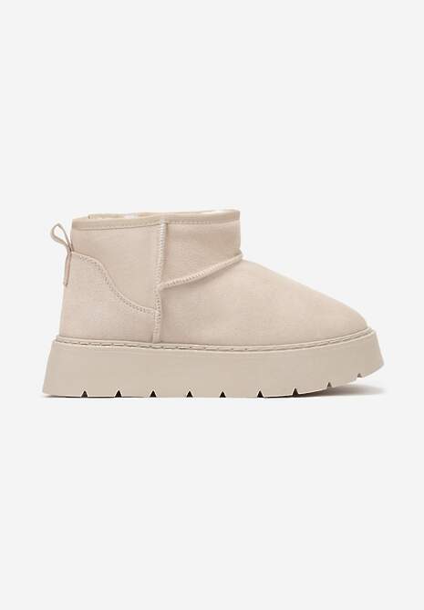 Beżowe Niskie Śniegowce ze Skóry Naturalnej Mocno Ocieplane Rialithe