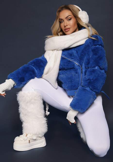 Granatowa Kurtka z Futerkiem Shetty