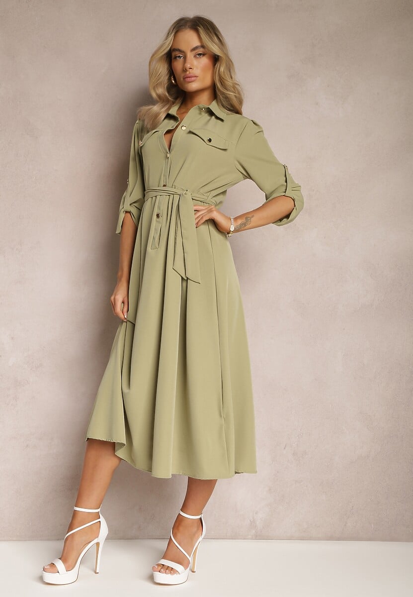 Jasnofioletowa Długa Sukienka z Rozkloszowanym Dołem i Koszulową Górą Kitesi