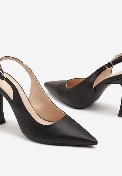 Czarne Sandały na Obcasie Typu Slingback Dolandra