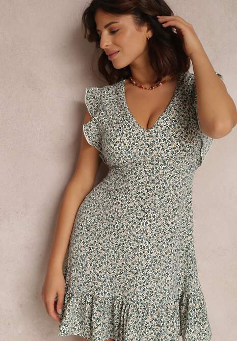 Biało-Zielona Sukienka Sylphedice