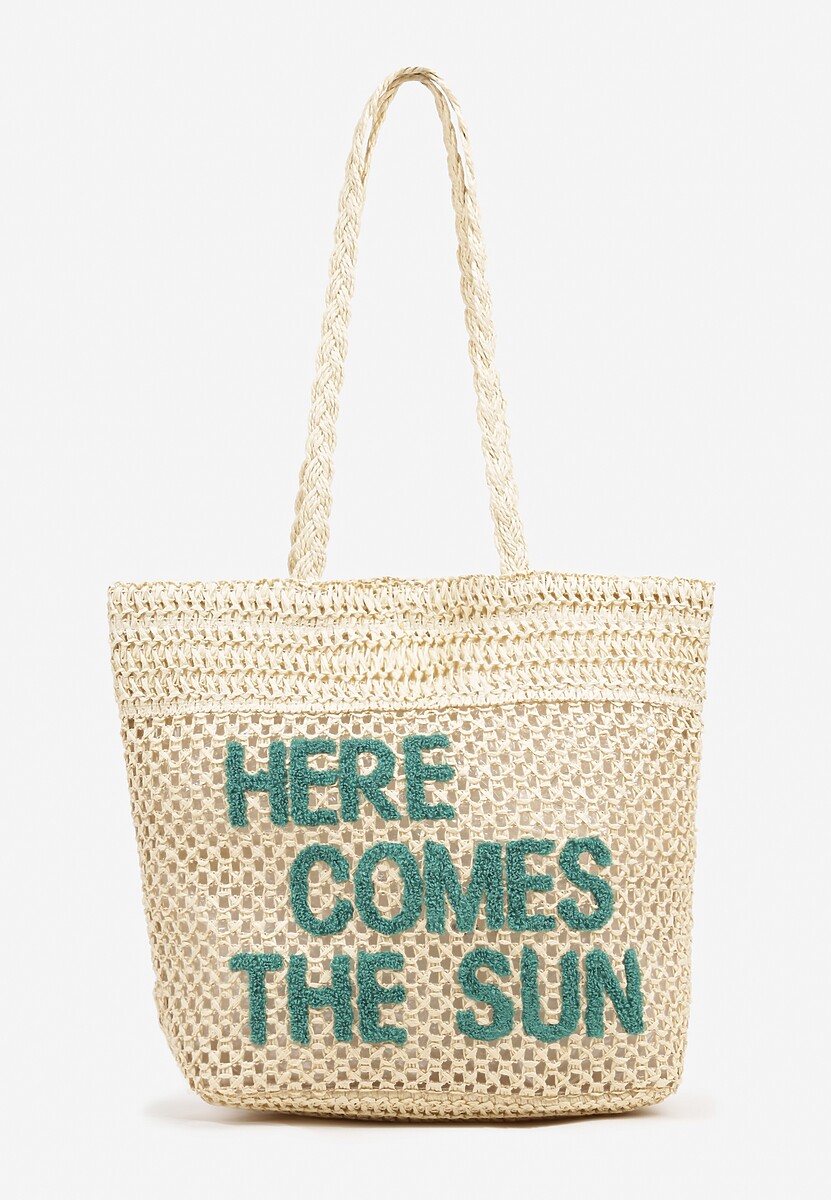 Ciemnobeżowa Torebka Shopper z Plecionki z Napisem Ulolanea