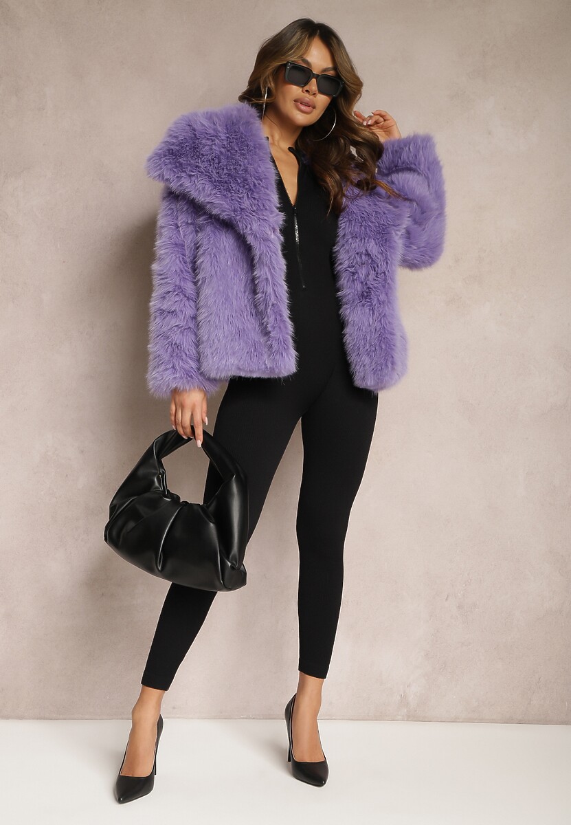 Bordowa Kurtka Futro z Długim Włosiem Zelita