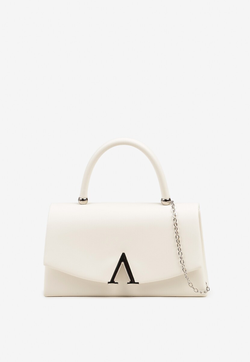Biała Torebka Kopertówka do Ręki i na Łańcuszku Zdobiona Aplikacją Nonalie