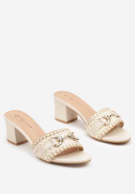 Beżowe Klapki na Słupku z Klamrą Dolirisa