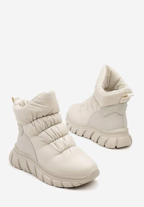Beżowe Śniegowce na Platformie z Tłoczeniem i Pikowaną Cholewką Resisia
