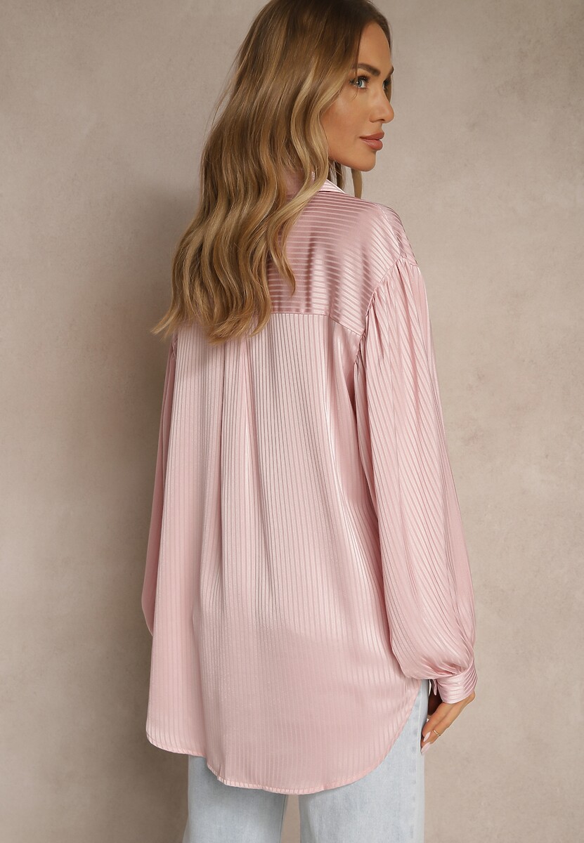 Różowa Koszula z Dłuższym Tyłem i Bufiastymi Rękawami Zivane