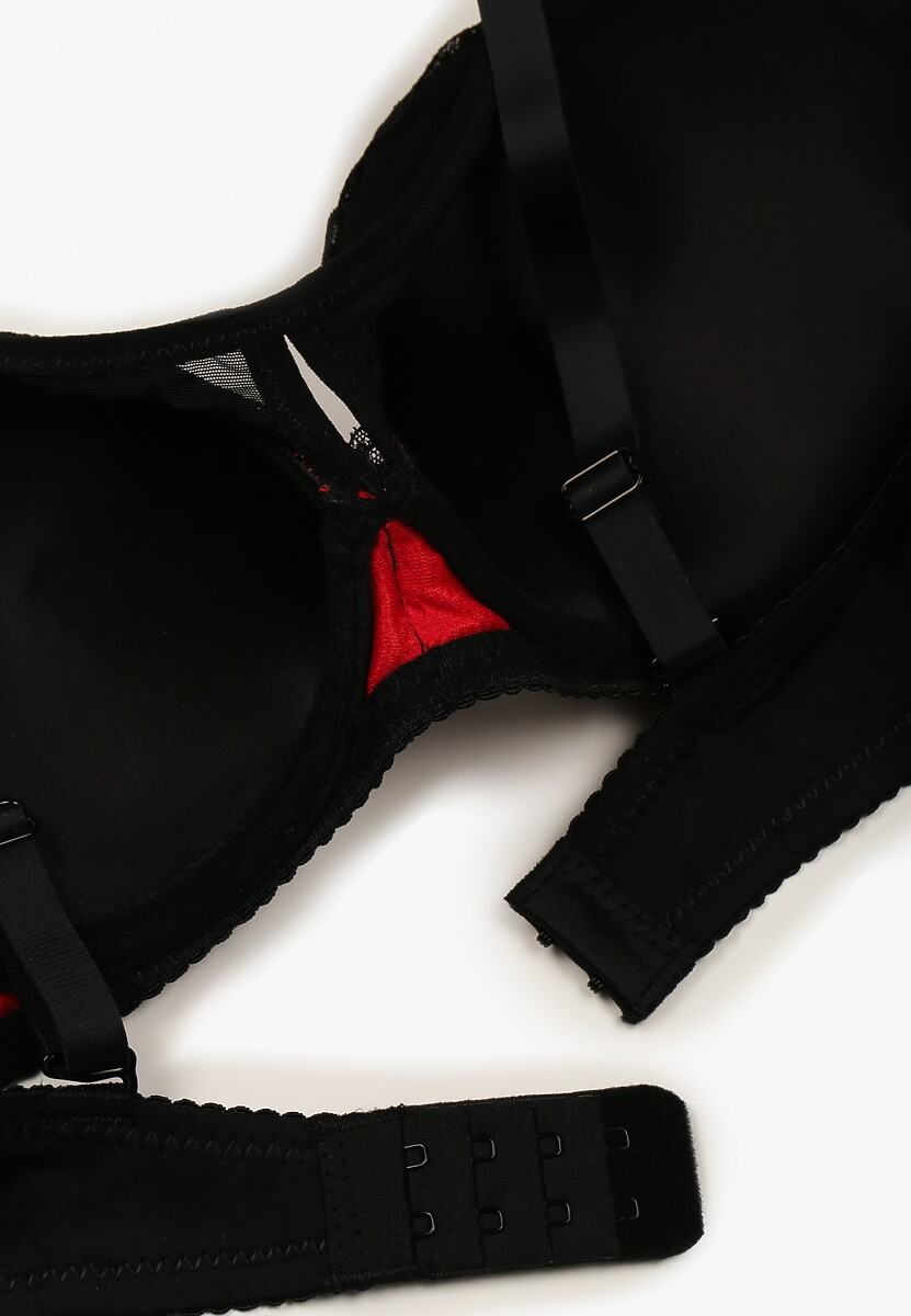 Czarno-Czerwony Koronkowy Biustonosz z Odpinanymi Ramiączkami Revalora