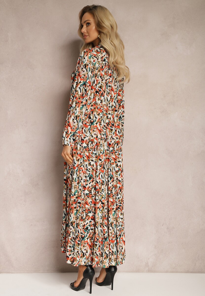 Pomarańczowa Sukienka Koszulowa na Guziki z Falbaną Eriso