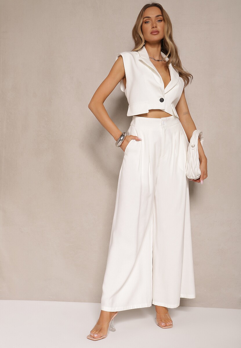 Białe Szerokie Spodnie z Wiskozy Mevilia