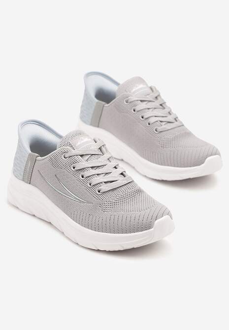 Szaro-Niebieskie Buty Sportowe Sneakersy z Ozdobnym Tłoczeniem i Napisami Nolnelia