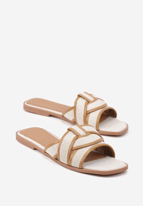 Ciemnobeżowe Klapki z Ozdobnymi Paskami Silferia