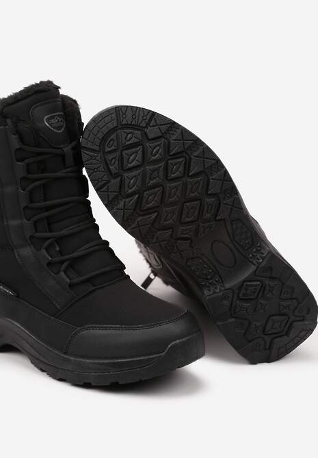 Czarne Śniegowce na Grubej Podeszwie z Ozdobnym Sznurowaniem Scorpias