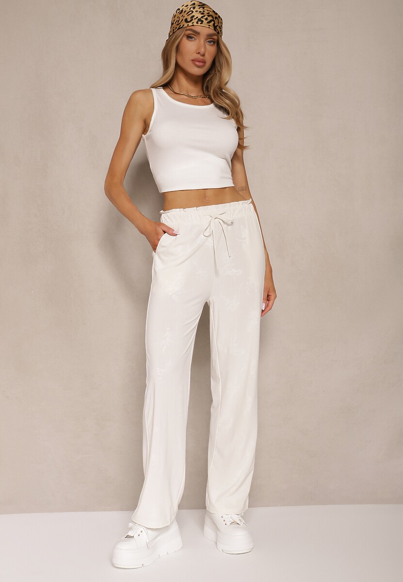 Różowe Proste Spodnie z Gumką w Pasie i Wiązaniem Mirenela