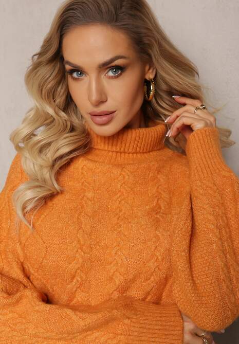 Pomarańczowy Oversizowy Golf w Ozdobny Splot Jupiterra