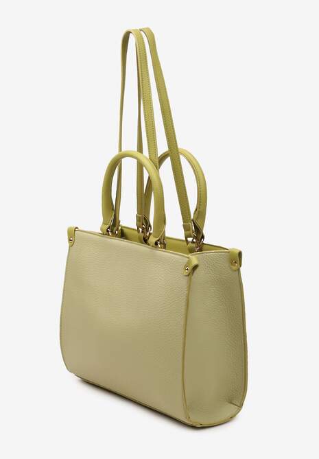 Zielona Torebka z Podwójną Rączką Naszytą Komorą i Metalowymi Detalami Htirma