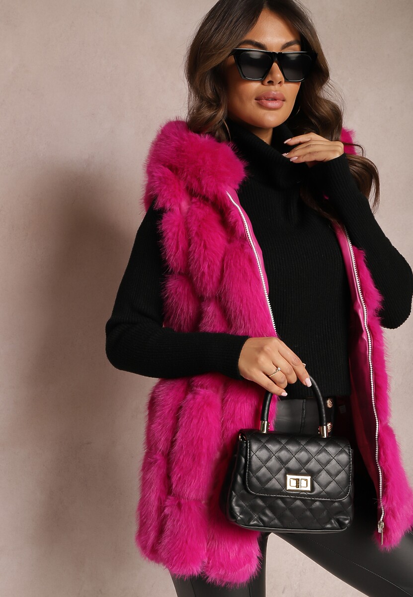 Fuksjowa Futrzana Kamizelka z Kapturem Konessa