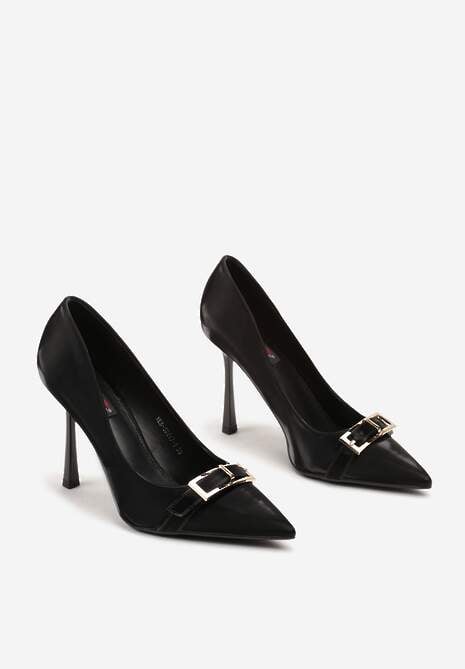 Czarne Eleganckie Szpilki Ozdobione Klamrami Asilva