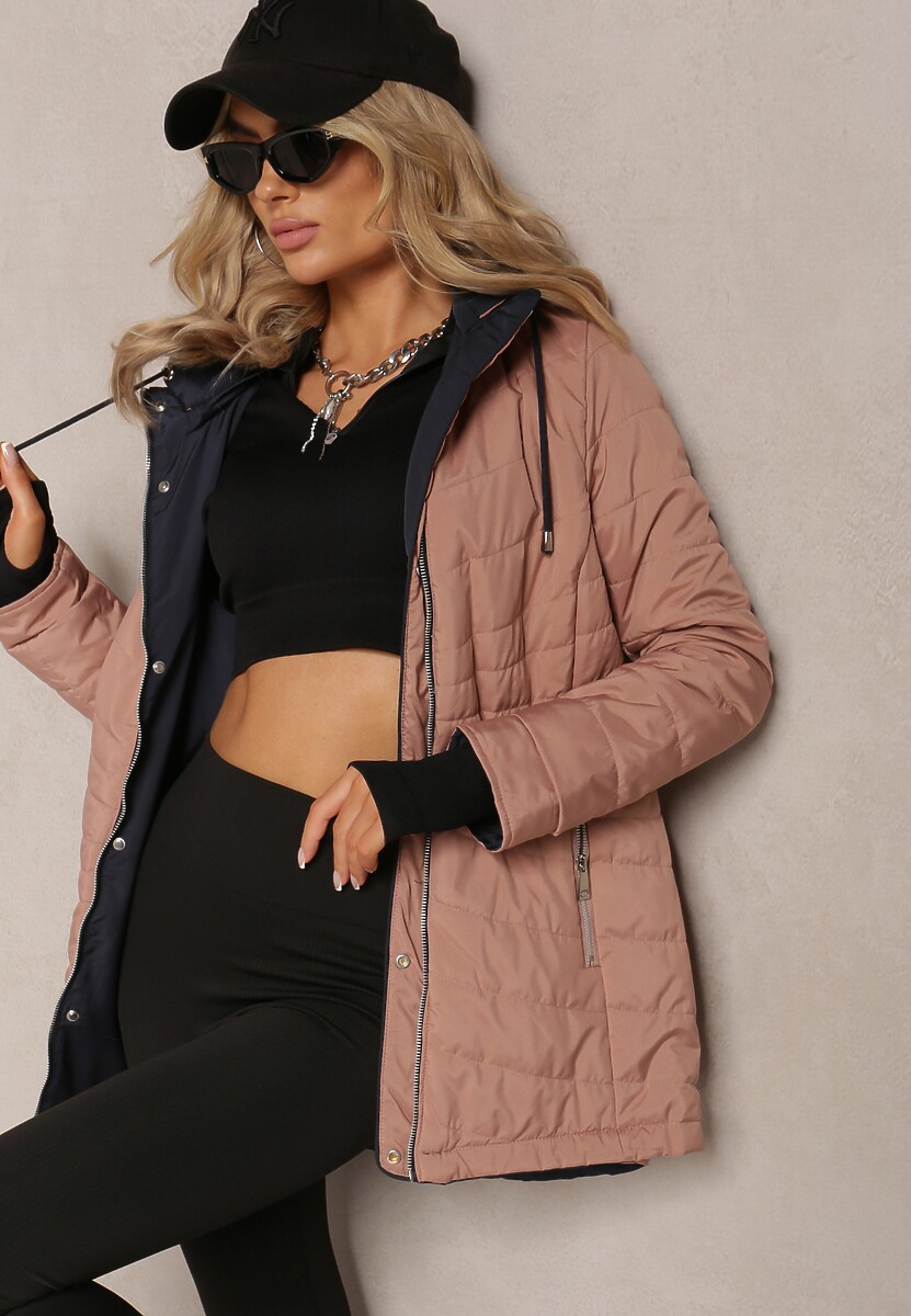 Granatowa Dwustronna Kurtka z Odpinanym Kapturem Viora