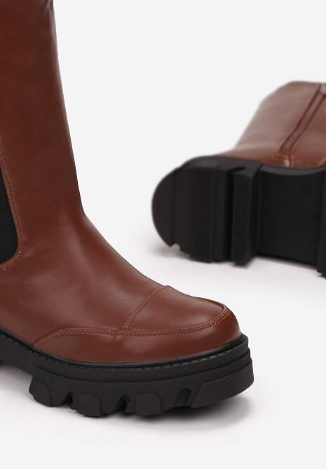Brązowe Botki Sztyblety na Grubej Podeszwie Tenn