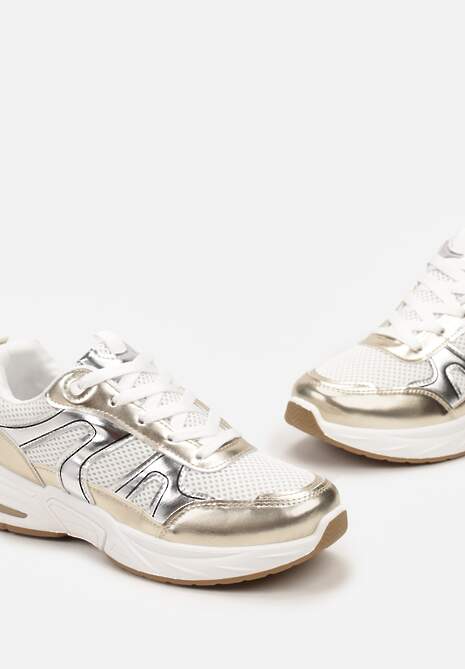 Złote Buty Sportowe Ozdobione Siateczką i Metalicznymi Wstawkami Lawinle