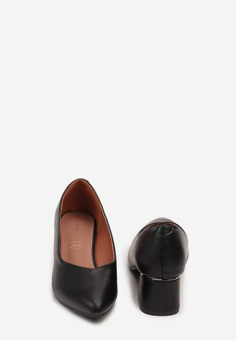 Czarne Czółenka Vices na Słupku z Wkładką ze Skóry Naturalnej z Metaliczną Ozdobą Mixin