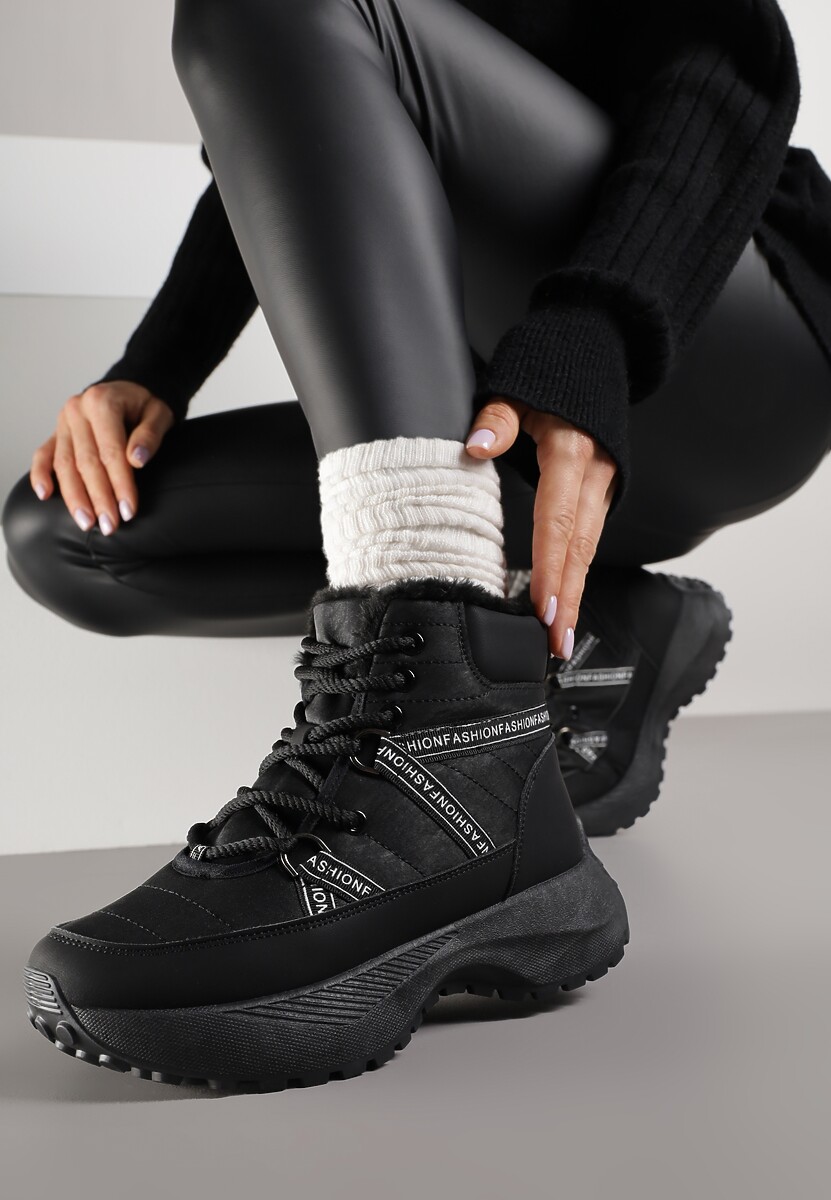 Czarne Sportowe Śniegowce Chunky na Platformie Ishweda
