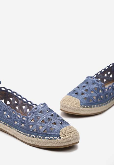 Niebieskie Ażurowe Espadryle na Płaskiej Podeszwie z Plecionki Nariel