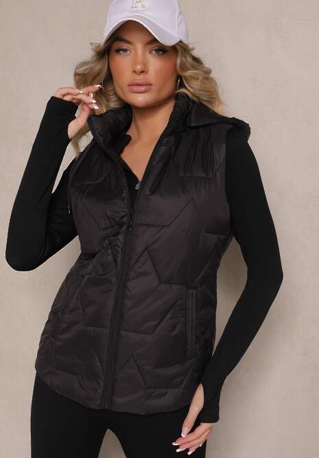 Czarna Pikowana Kamizelka z Odpinanym Kapturem Falidi