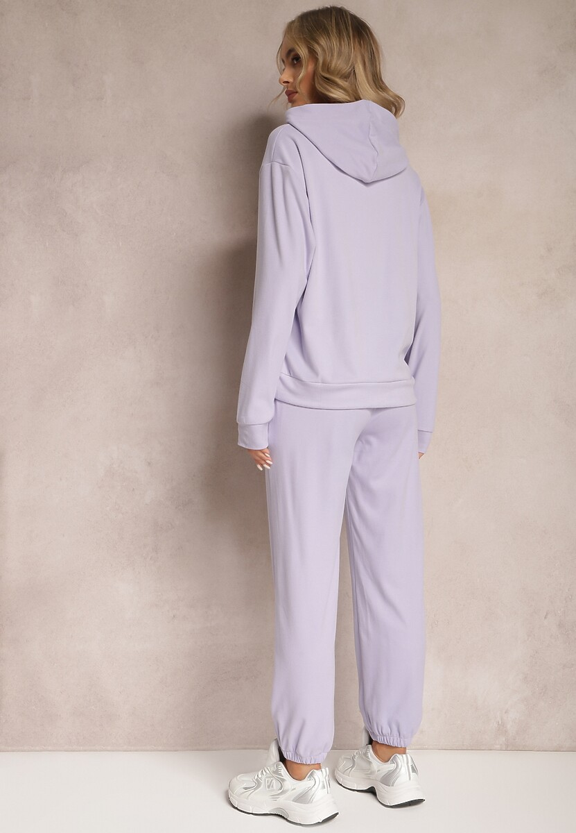 Jasnofioletowy Dzianinowy Komplet Dresowy z Bluzą i Spodniami Amlore