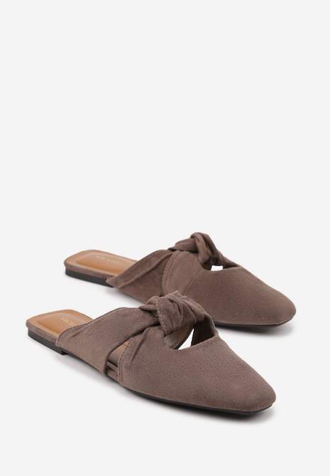 Brązowe Klapki Vices Typu Mule z Ozdobnym Supłem Elitina