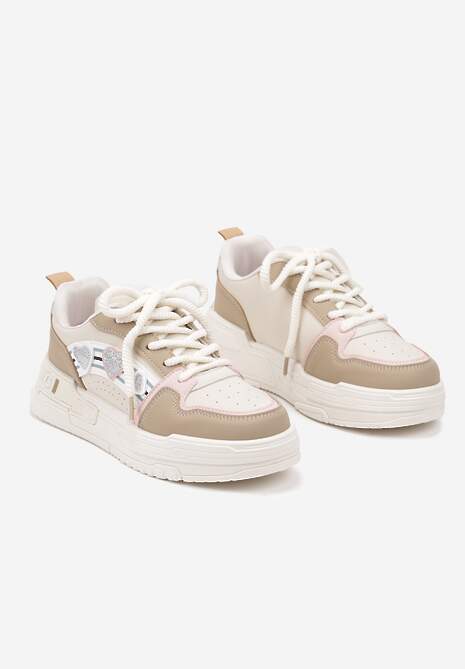 Ciemnobeżowe Sneakersy z Błyszczącymi Serduszkami Iriene