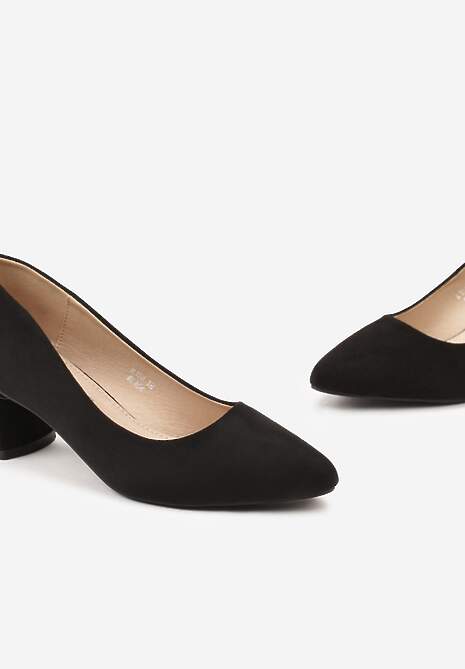 Czarne Czółenka ze Skórzaną Wkładką Cholewką z Ekozamszu i Metaliczną Wstawką Nitenssa