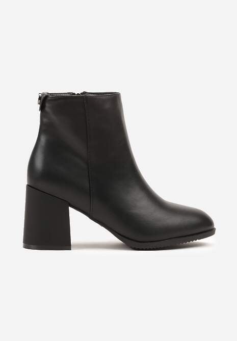 Czarne Eleganckie Botki Vices na Słupku z Okrągłym Detalem przy Cholewce Widvire