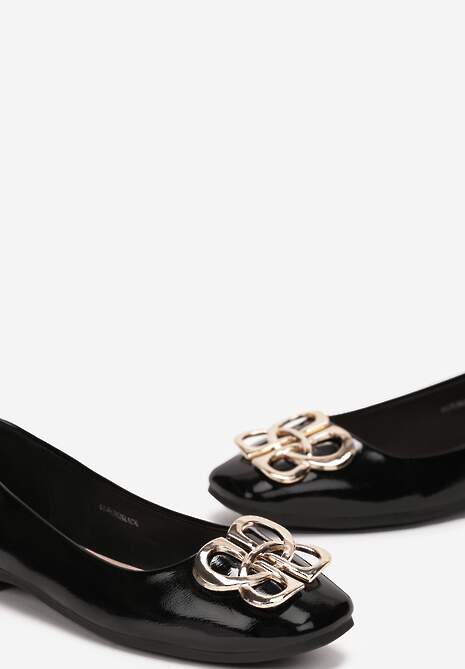 Czarne Lakierowane Balerinki z Geometryczną Klamerką Korbisa
