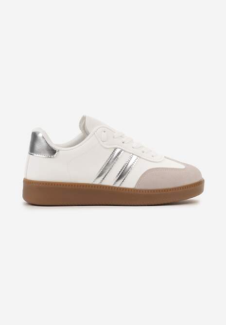 Biało-Srebrne Sneakersy Sznurowane w Sportowym Stylu Mrefia