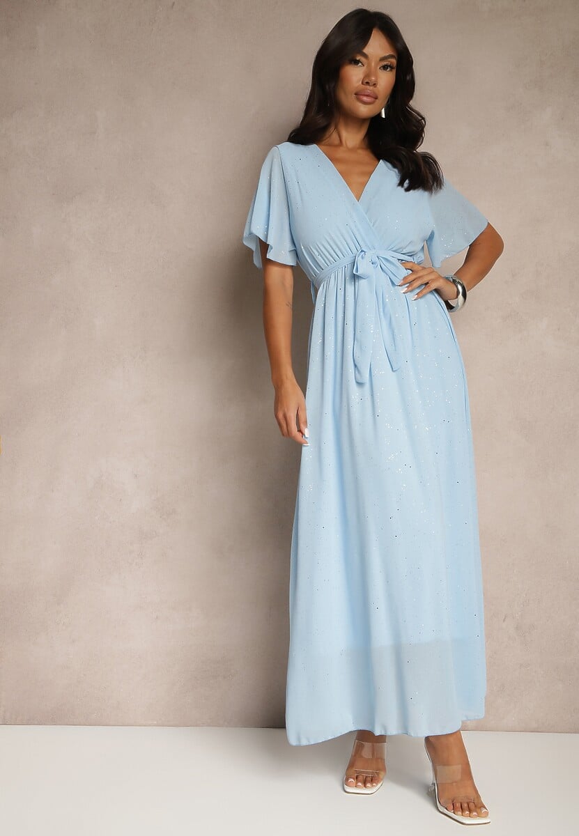 Fuksjowa Koktajlowa Brokatowa Sukienka z Paskiem Addlea