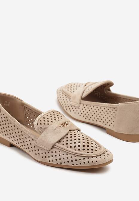 Ciemnobeżowe Klasyczne Mokasyny z Ażurową Cholewką Neovellea