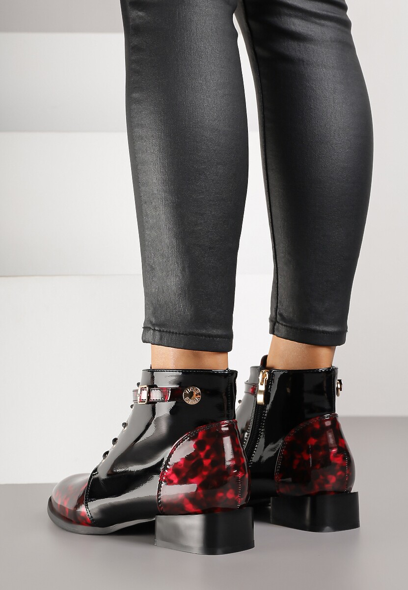 Czarno-Czerwone Botki Vices ze Sprzączką Gelrina